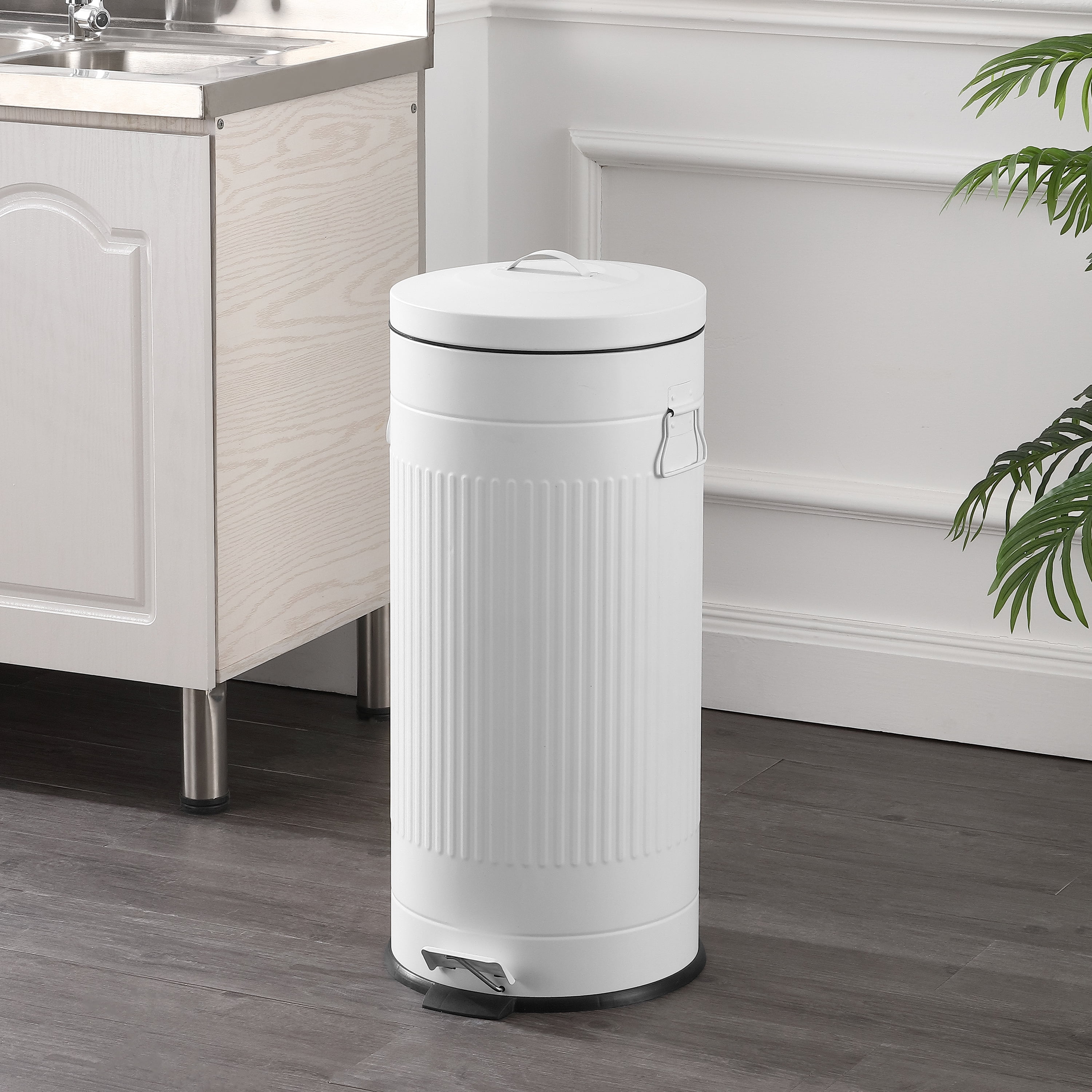 happimess Theo Retro 8-Gallon Step Trash Can with Soft-Close Lid and FREE Mini Trash Can, Cotton White, HPM1018A