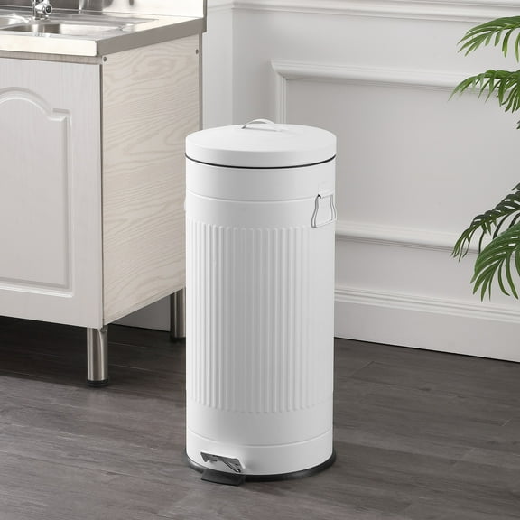 happimess Theo Retro 8-Gallon Step Trash Can with Soft-Close Lid and FREE Mini Trash Can, Cotton White, HPM1018A
