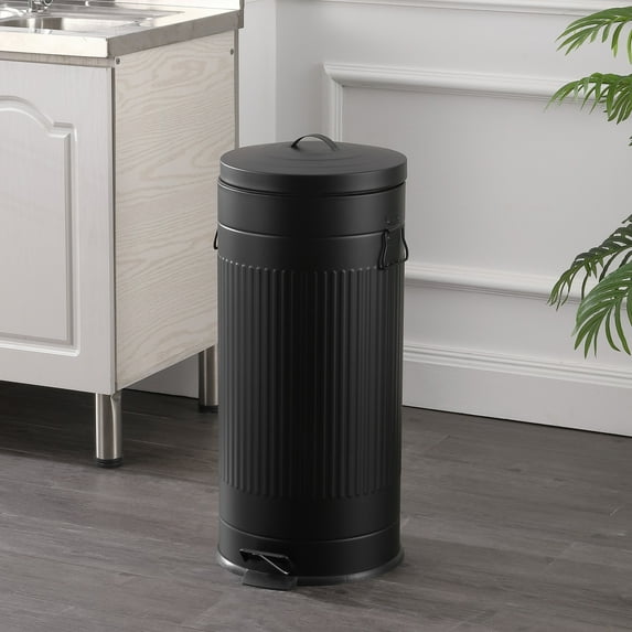 happimess Theo Retro 8-Gallon Step Trash Can with Soft-Close Lid and FREE Mini Trash Can, Charcoal Black, HPM1018B