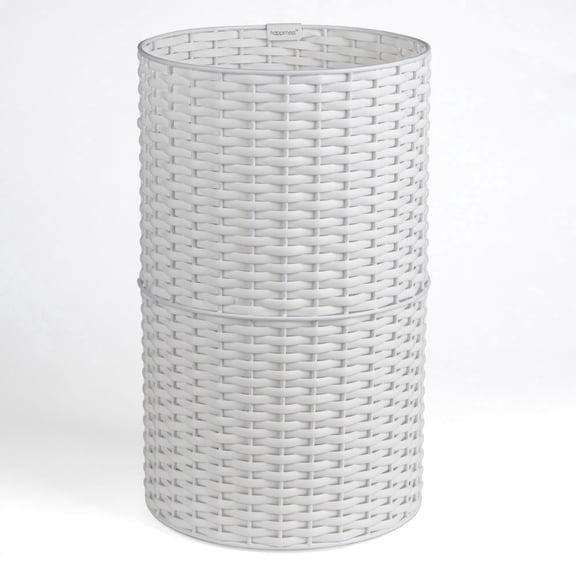 happimess Cecil Modern 4.13-Gallon Faux Wicker Cylinder Waste Basket, White, HPM1100D