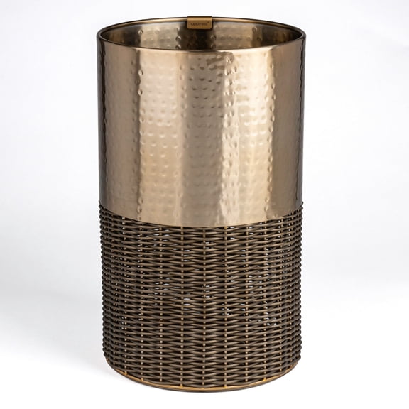 happimess Asher Modern 4.13-Gallon 2-Tone Faux Wicker/Metal Cylinder Waste Basket, Bronze/Coffee, HPM1102A