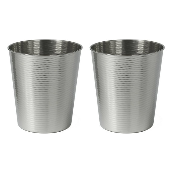 happimess Remi Modern Classic Textured Steel 2 Waste Bin, Polished Steel (Set of 2), HPM1112E-SET2