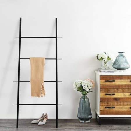 happimess HPM8008B Charlie 67" Metal Ladder Rack, Black/Chrome