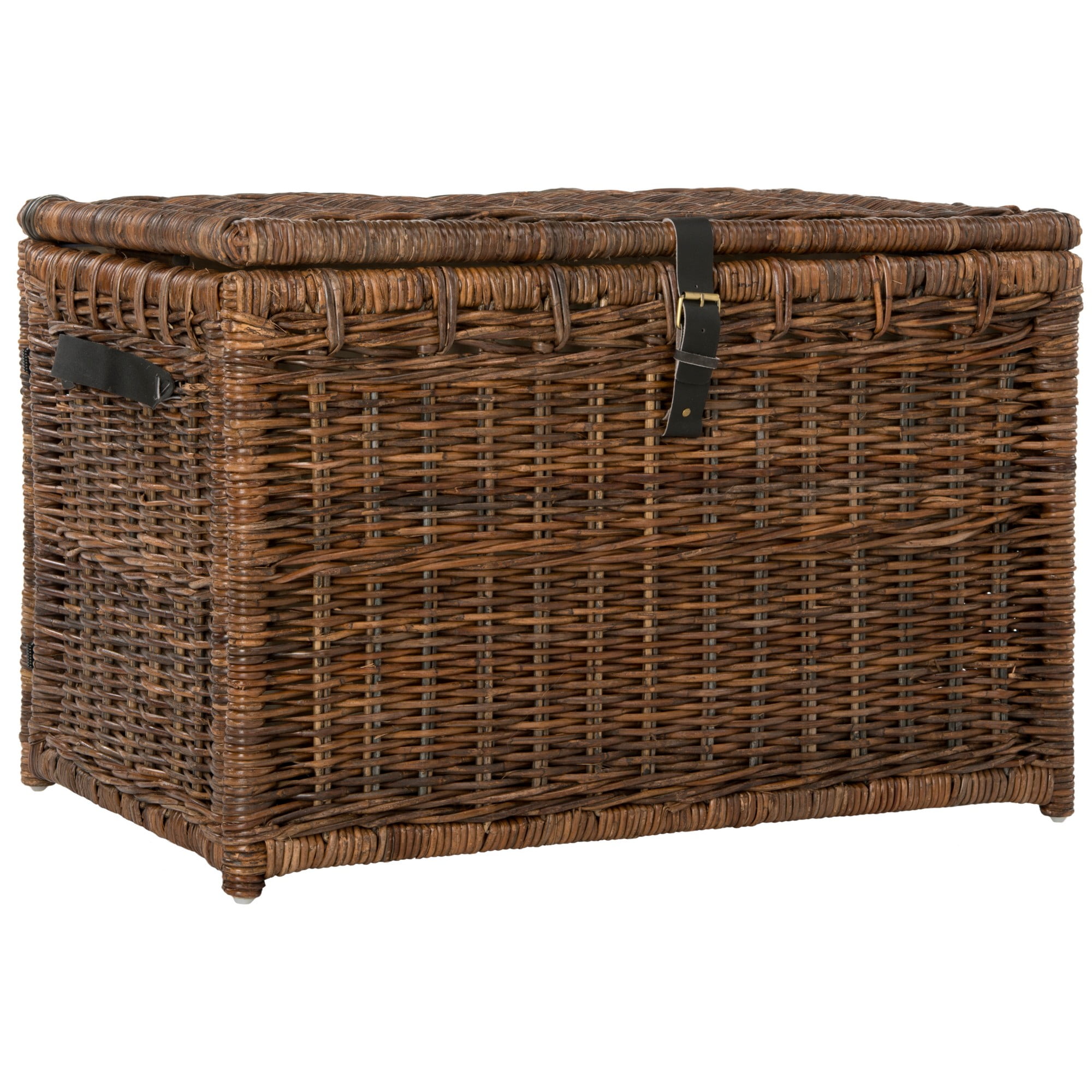 Michael 35" Chestnut Brown Wicker Storage Trunk with Leather Strap