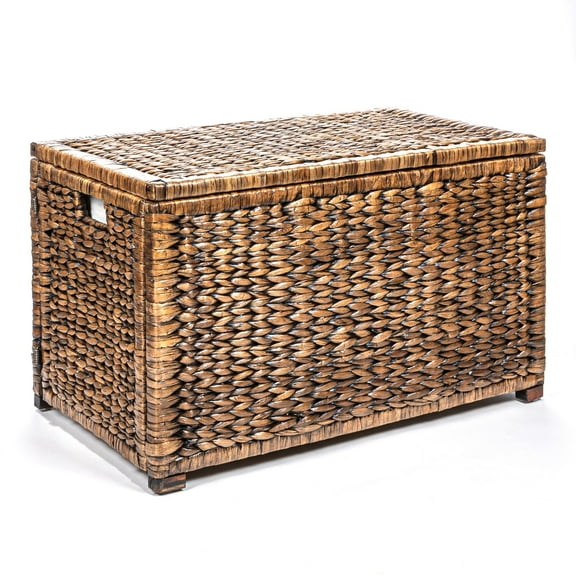 happimess Anada 30" Hand-Woven Wicker Weave Storage Trunk, Brown Wash, HPM9005B