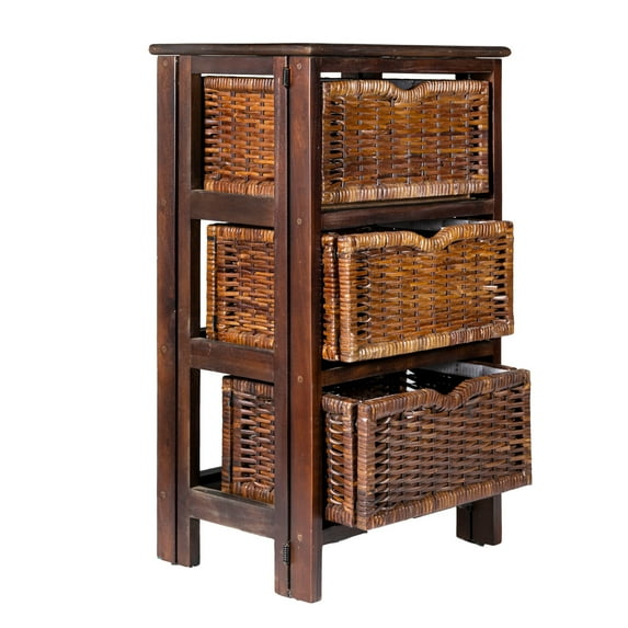happimess HPM9200C Rustic 16.75" 3-Baskets Storage Chest, Black/Dark Brown