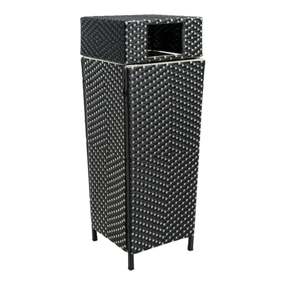 happimess Keaton Modern 24.13-Gallon All-Weather Wicker/Metal Lidded Hideaway Outdoor Trash Can, Dark Navy/White, HPM1203E