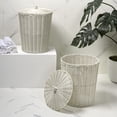 thumbnail image 1 of happimess Ollie Coastal Contemporary Resin 4.7-Gallon Tapered Round Wicker Waste Basket with Lid, White (Set of 2), 1 of 6