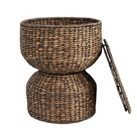 happimess SAT1000B Bhola 18" Hourglass Handwoven Hyacinth Storage Accent Table with Lid, Brown Wash
