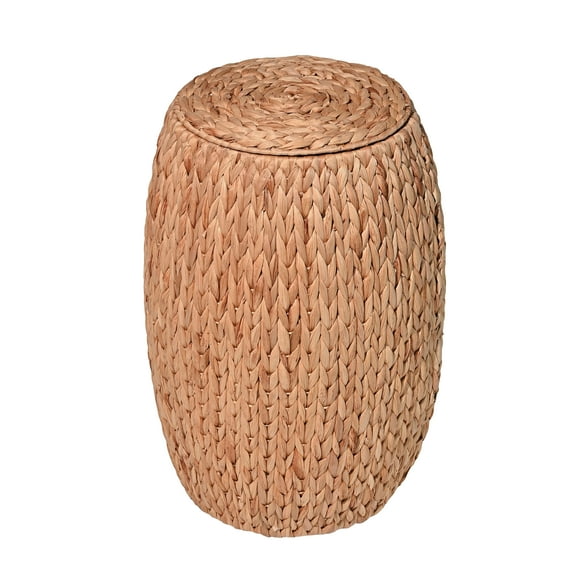 happimess SSL1001A Colt 21.06" Coastal Bohemian Handwoven Hyacinth Barrel Storage Stool with Lid, Natural