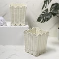 thumbnail image 1 of happimess Silas Modern Farmhouse Resin 3.3-Gallon Tapered Square Wicker Waste Basket with Scalloped Edge, White (Set of 2), 1 of 6