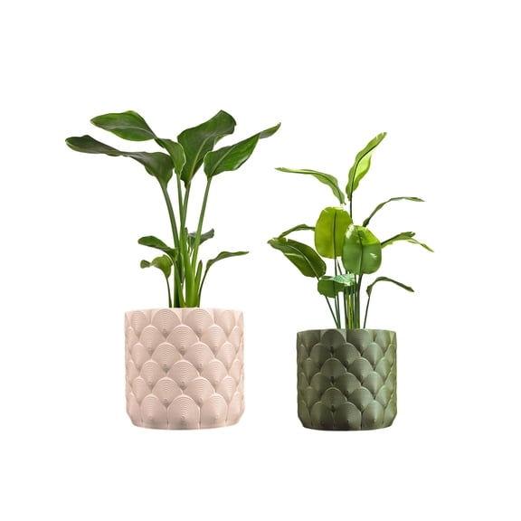 JONATHAN Y USA2000A-2SET Syrie Modern Bohemian Indoor Ocean Wave Eco-Friendly 3D Printed Planters with Drainage, Sand/Olive (Set of 2)
