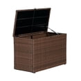thumbnail image 1 of happimess Nino 31.5" Modern Minimalist Outdoor Faux Wicker Deck and Patio Storage Box, Brown, TRK1000B, 1 of 11