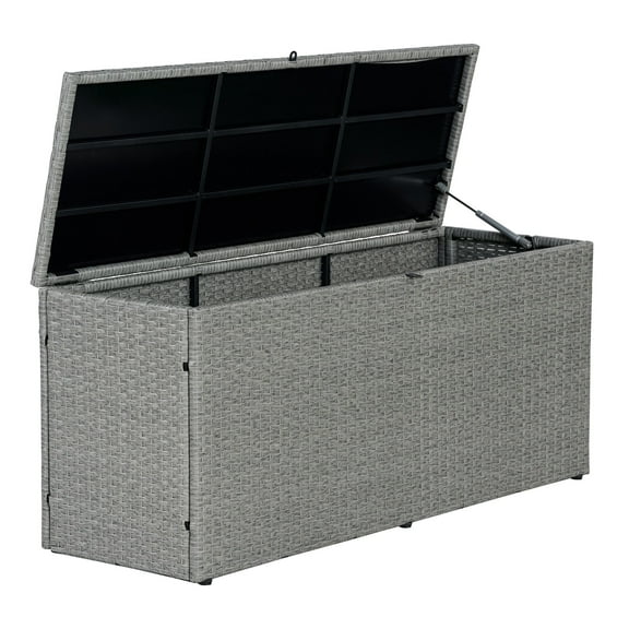 happimess Nino 47.24" Modern Minimalist Outdoor Faux Wicker Deck and Patio Storage Box, Gray, TRK1001A
