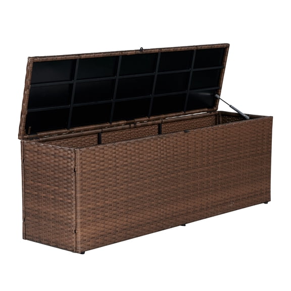 happimess Nino 59.06" Modern Minimalist Outdoor Faux Wicker Deck and Patio Storage Box, Brown, TRK1002B