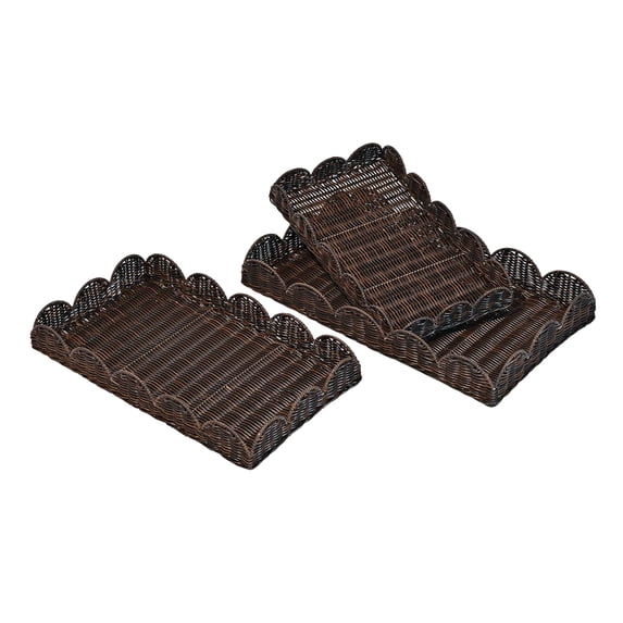 happimess TRY2001B-3SET Parker Southwestern Cottage Resin Scalloped Rectangular Decorative Serving Trays, Dark Brown (Set of 3)