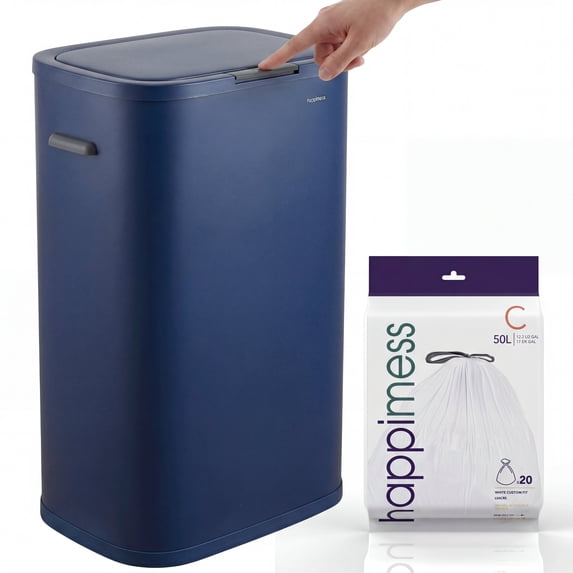 happimess Tammi Kitchen 14.5-Gallon Slim Metal Push Button Trash Can, Denim Blue, HPM1017J