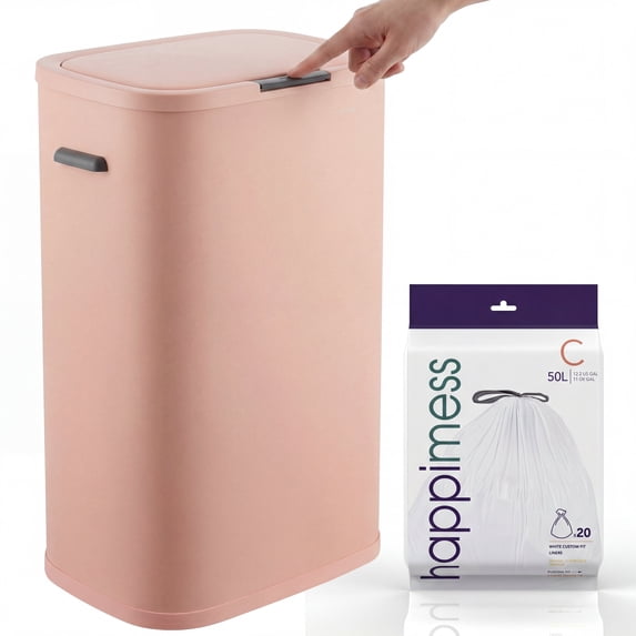 happimess Tammi Kitchen 14.5-Gallon Slim Metal Push Button Trash Can, Flamingo Pink, HPM1017G
