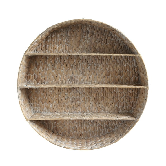 happimess WRK1000C Annulus 24.61" 3-Shelf Circular Handwoven Hyacinth Wall Rack, White Wash