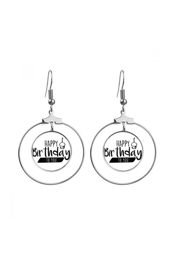 happy birthday cake quote style earrings dangle hoop jewelry drop circle