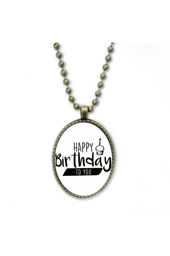 happy birthday cake quote style necklace vintage chain bead pendant jewelry collection