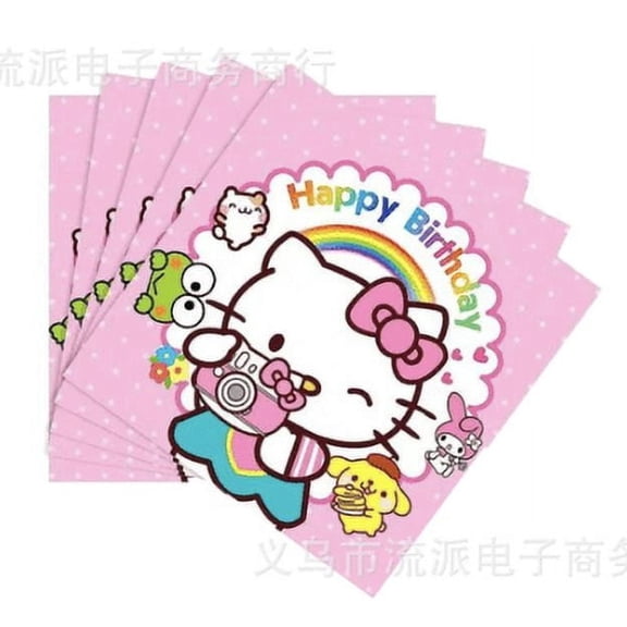 happy birthday napkins kitty decoration 20pc hello birthday , pink and cute decor for table