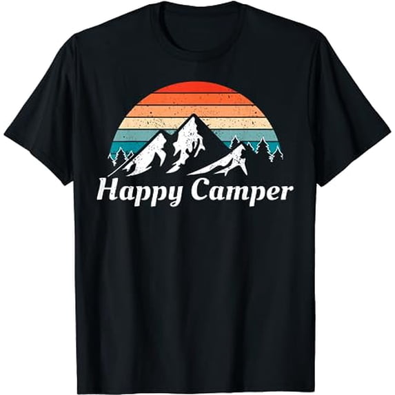 happy camper camping vintage mountains hiking cool graphic T-Shirt