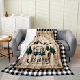 thumbnail image 1 of happy camping Fleece Blanket For Home Room Decor,Camp Adventure Themed Fuzzy Blanket,Green Jungle Mountain Throw Blanket,Retro Lodge Flannel Blanket For Travel,Classic Check Blanket Queen 90x90,Warm, 1 of 5