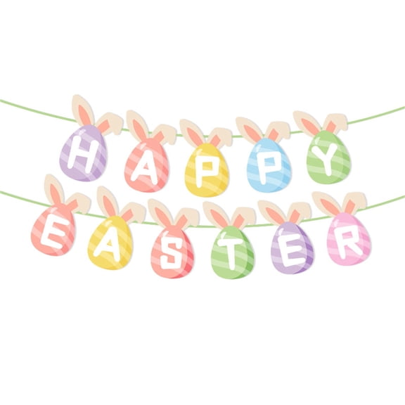 happy easter Happy Easter Banner Garland Easter Decorations Egg Themed Party Decor For Home Office Mantle Fireplace Classroom Wall Tree