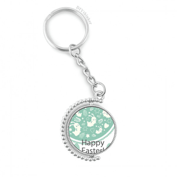 happy easter day green colored egg bunny rotatable keyholder disc accessories chain clip