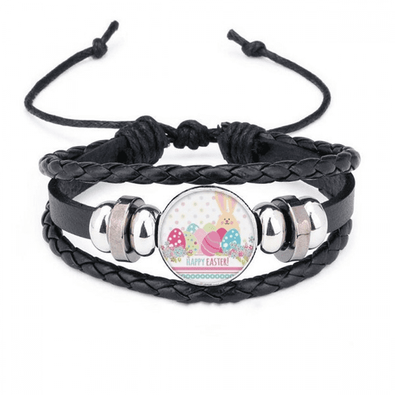 happy easter festival colored egg bracelet braided leather woven wristband