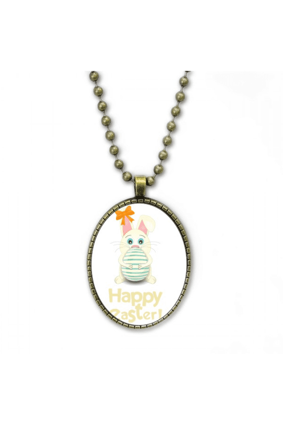happy easter festival egg bow necklace vintage chain bead pendant jewelry collection