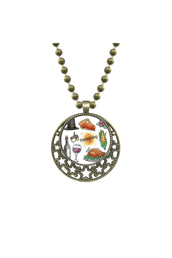 happy thanksgiving day watercolor pattern pendant star necklmoon chain jewelry
