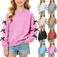 thumbnail image 1 of happyYEE Girls Bow Sweatshirt Fall Fleece Crew Neck Pullover Tops Oversized Long Sleeve Casual Versatile Sweatshirt,5-6 Years, 1 of 7