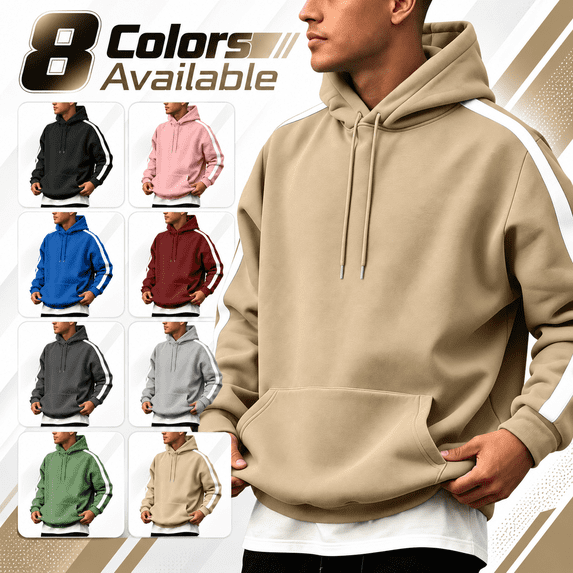 happyYEE Hoodie for Men Stripe Print Long Sleeve Hooded Sweatshirt Loose Fashion Drawstring Pullover Tops with Pockets