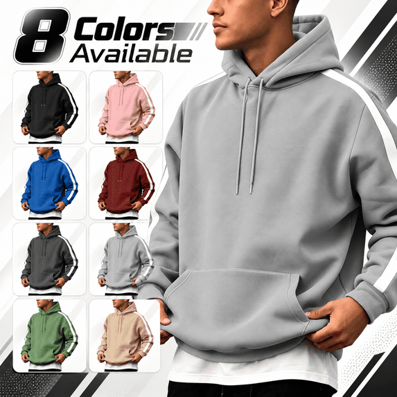 happyYEE Hoodie for Men Stripe Print Long Sleeve Hooded Sweatshirt Loose Fashion Drawstring Pullover Tops with Pockets