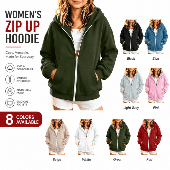 happyYEE Kids Full Zip up Hoodie, Fleece Hooded Sweatshirt Jacket with Pockets, Oversized Long Sleeve Zipper Hooded Outerwear for Boys Girls,5-6 Years