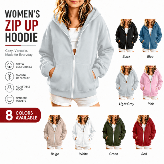 happyYEE Kids Full Zip up Hoodie, Fleece Hooded Sweatshirt Jacket with Pockets, Oversized Long Sleeve Zipper Hooded Outerwear for Boys Girls,7-8 Years