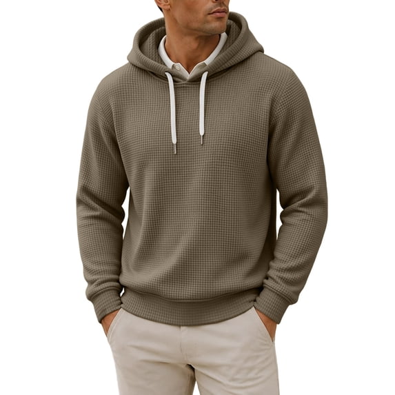 happyYEE Men's Waffle Hoodie with Drawstring, Casual Long Sleeve Hooded Sweatshirt, Fall Fashion Versatile Pullover Tops