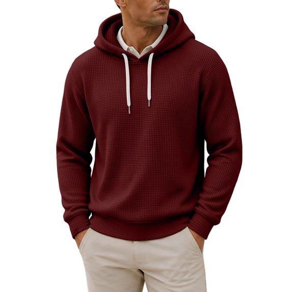 happyYEE Men's Waffle Hoodie with Drawstring, Casual Long Sleeve Hooded Sweatshirt, Fall Fashion Versatile Pullover Tops