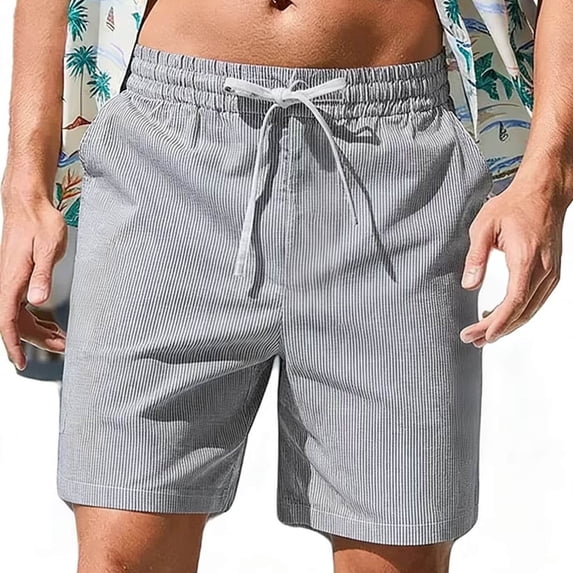happyYEE Striped Shorts for Men Drawstring Elastic Waist Loose Shorts with Pockets Comfy Casual Short Pants Daily Wear ,S
