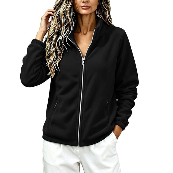 happyYEE Women's Zip up Sweatshirt Jackets Long Sleeve Fleece Loose Coat Fall Fashion Stand Neck Outerwear with Zip Pockets