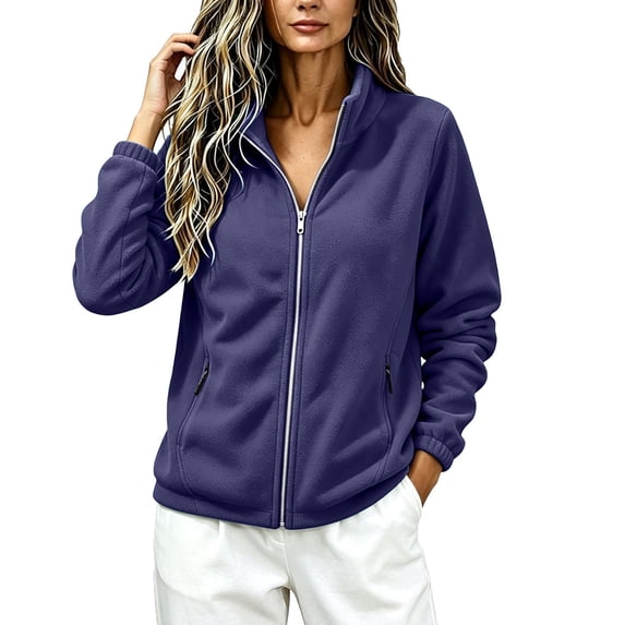 happyYEE Women's Zip up Sweatshirt Jackets Long Sleeve Fleece Loose Coat Fall Fashion Stand Neck Outerwear with Zip Pockets