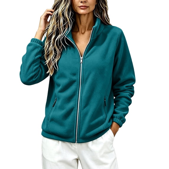 happyYEE Women's Zip up Sweatshirt Jackets Long Sleeve Fleece Loose Coat Fall Fashion Stand Neck Outerwear with Zip Pockets