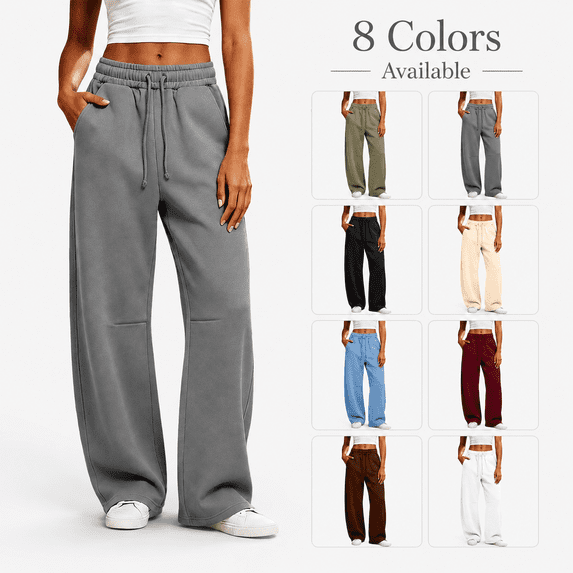 happyYEE Women's Barrel Sweatpants, Straight Leg Athletic Workout Jogging Pants, Fall Drawstring Elastic Waist Casual Bottoms with Pockets L