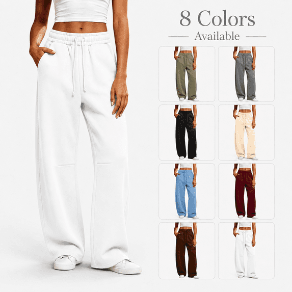 happyYEE Women's Barrel Sweatpants, Straight Leg Athletic Workout Jogging Pants, Fall Drawstring Elastic Waist Casual Bottoms with Pockets L