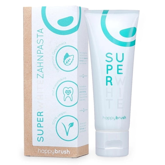 happybrush Teeth Whitening Toothpaste for White Teeth | Vegan, Plastic Free & Made in Germany | Natural Toothpaste SuperWhite for Tooth Whitening (5X 75ml)