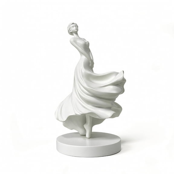 harayaa 1 Modern Dancer Statue with Pedestal White Finish Abstract Female Figurine Home Accent for Shelf TV Cabinet