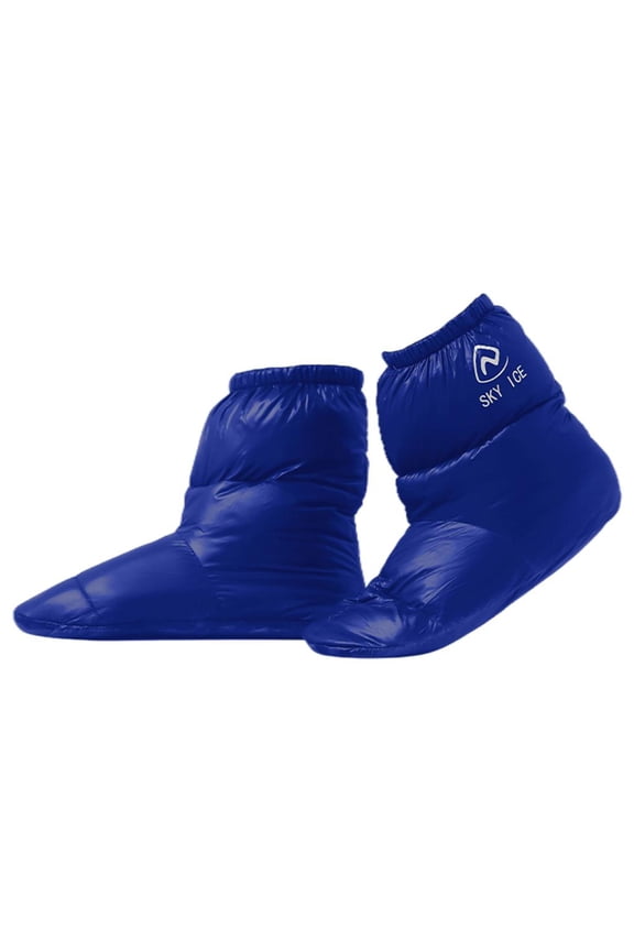 1 Pair Winter Duck Down Slippers Warm Booties Shoes Cover Sock Camping Tent Feet Blue L