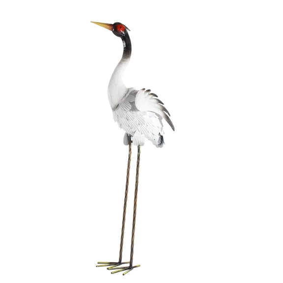 harayaa 1 White Crane Statue Iron Garden Sculpture 34.6 Inch Tall Outdoor Yard Decor Photography Prop